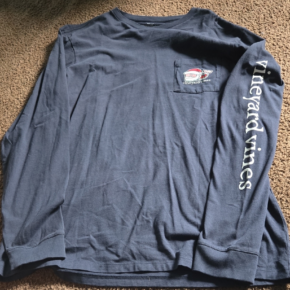 Vineyard Vines Navy Long Sleeve Christmas Tee T-shirt Holiday Santa